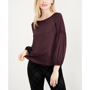 Maison Jules Charmeuse Blouse Top Balloon-Sleeve New Wine Size X Large